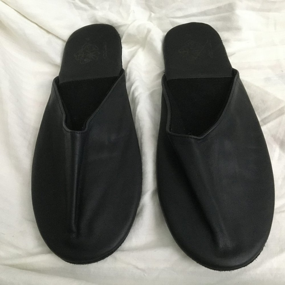 Adolfo Black Leather Men's Slides with Case